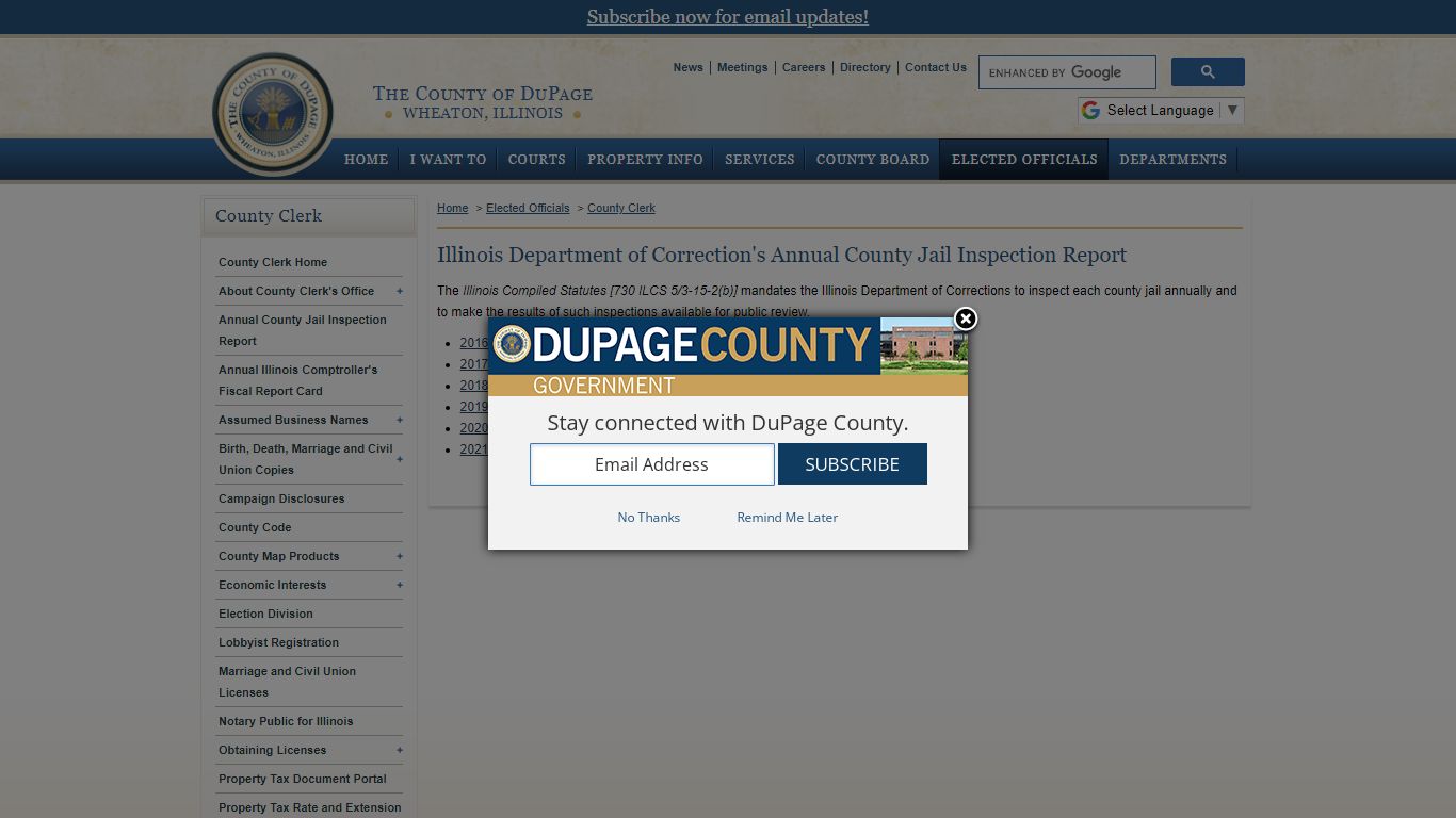 DuPage County IL - County Clerk - County Jail Inspection Report